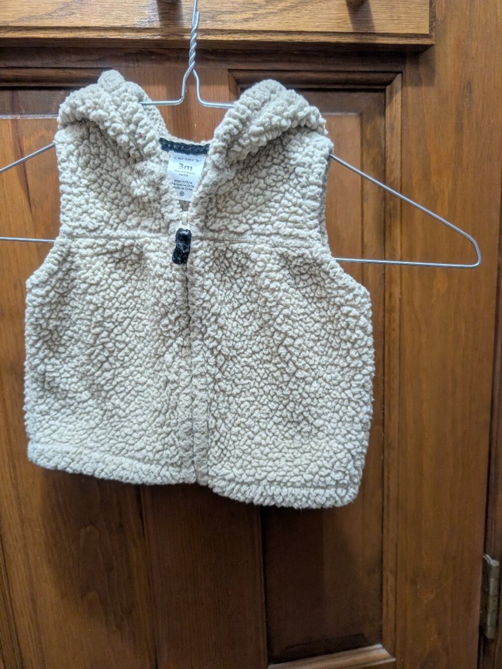 Baby sherpa fleece hooded vest, size 3 months